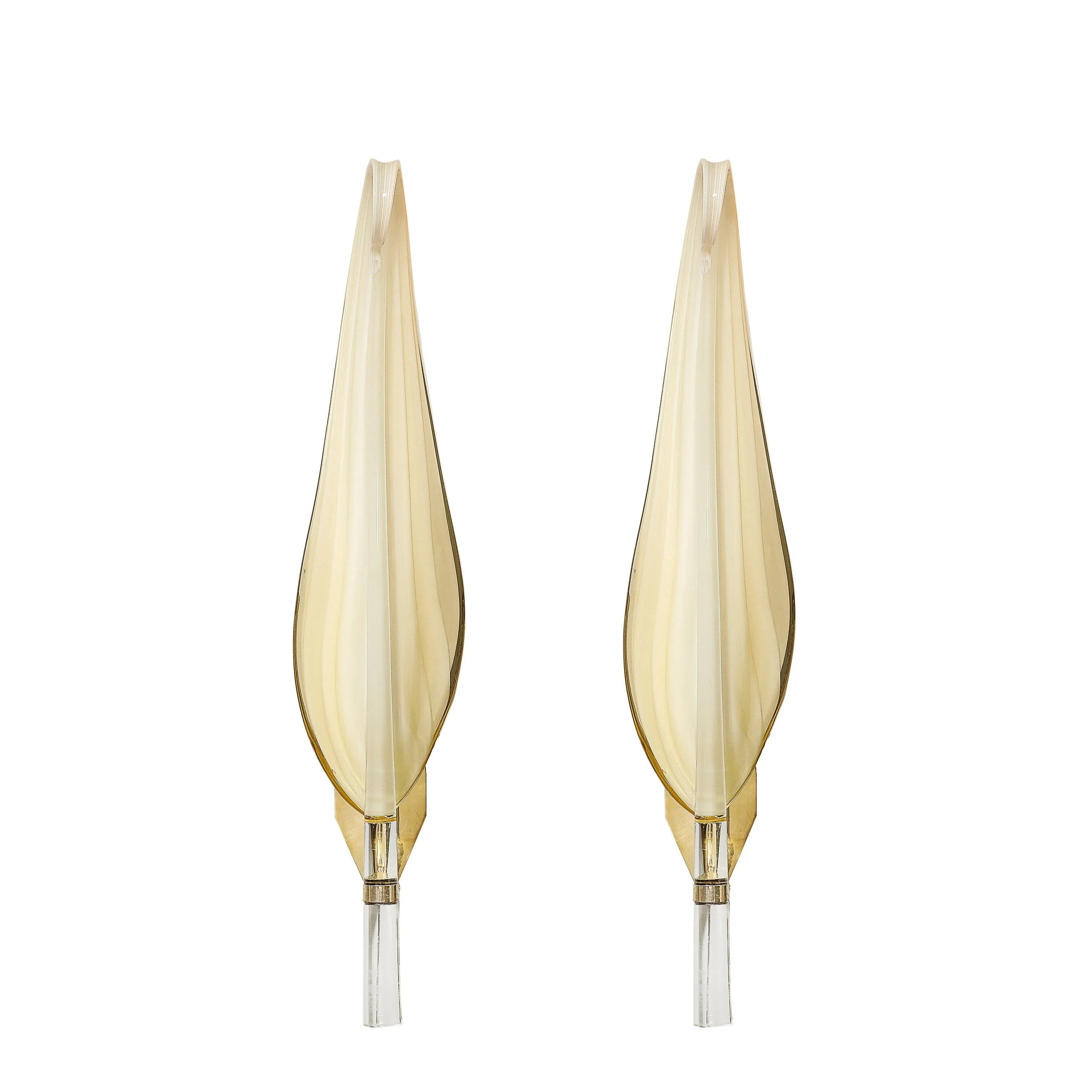 Pair of Mid-Century Modernist Murano Glass Leaf Sconces by Franco
